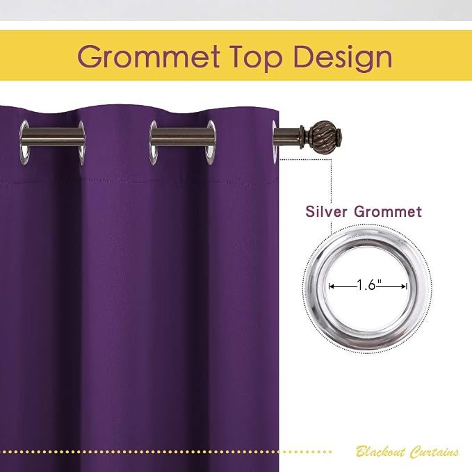 NICETOWN Room Darkening Draperies Window Curtain Panels, Royal Purple, 2 Panels - Image 2