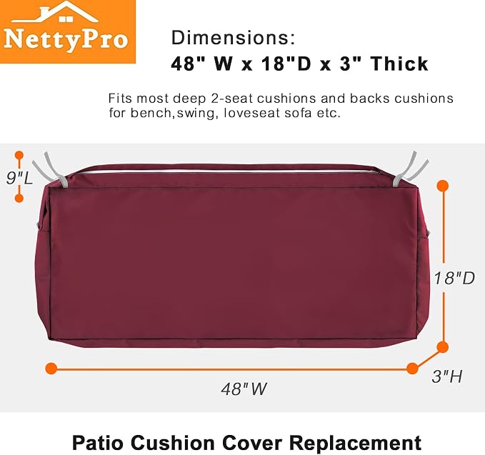 NettyPro Patio Bench Swing Cushion Cover, Outdoor Furniture Cushion Covers - Image 5