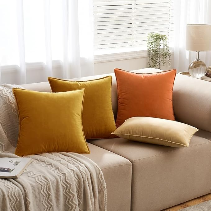 MIULEE Mustard Yellow Velvet Throw Pillow Covers 20x20 Soft Decorative Solid - Image 5