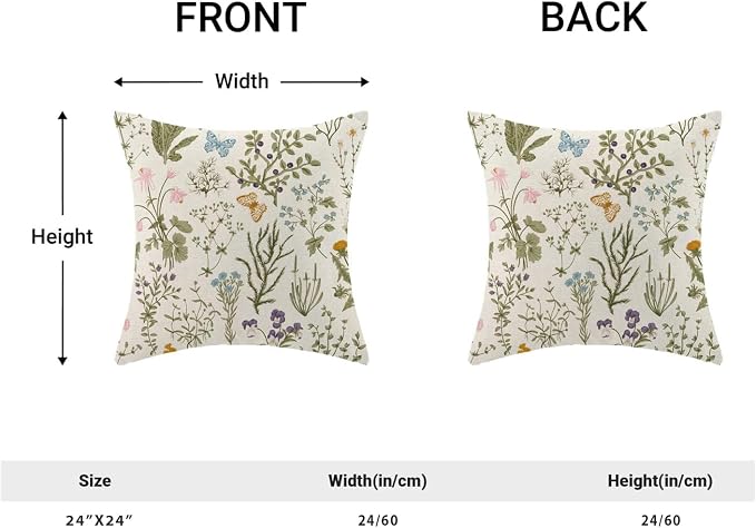 AEIOAE Spring Pillow Covers 24x24 Inch Set of 2, Sage Green Wild Flower Plant - Image 4