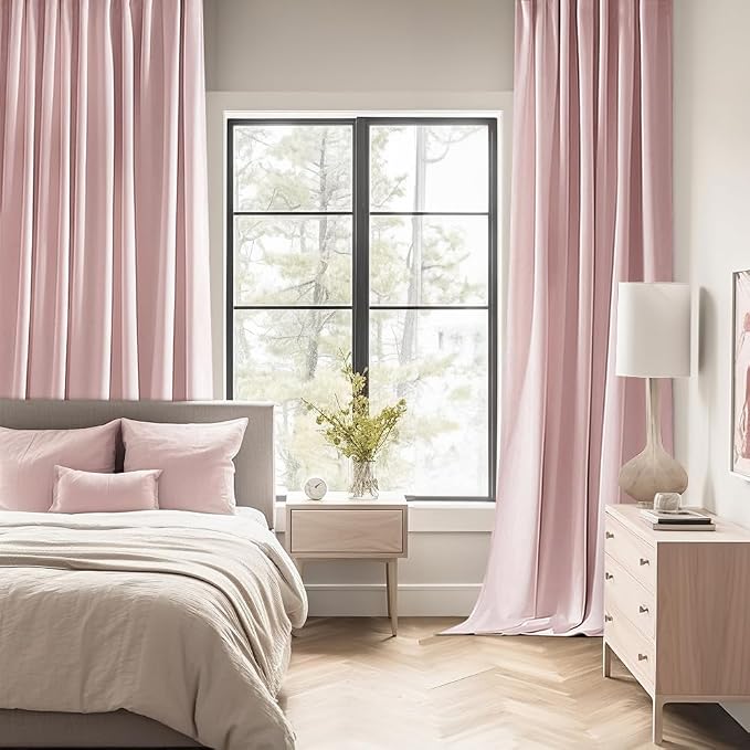 MIULEE Baby Pink Back Tab Blackout Curtains 108 Inch Long 2 Panels Set - Image 2