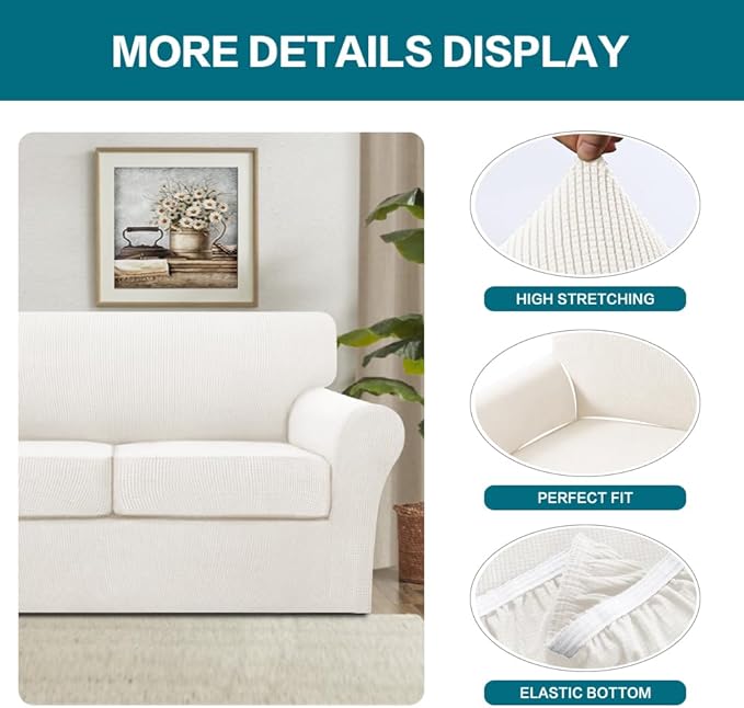 Turquoize 4 Piece Sofa Covers for 3 Cushion Couch Sofa Slipcover Soft Couch - Image 4