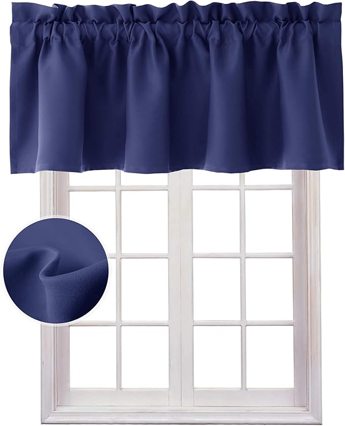 Hiasan Navy Blue Valance Curtains Blackout Thermal Insulated Rod Pocket Window by Hiasan