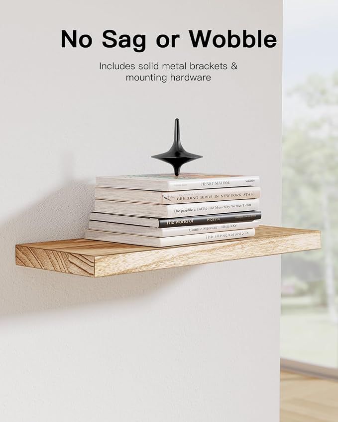 AMADA HOMEFURNISHING Floating Shelves, Paulownia Wood Wall Shelves - Image 4