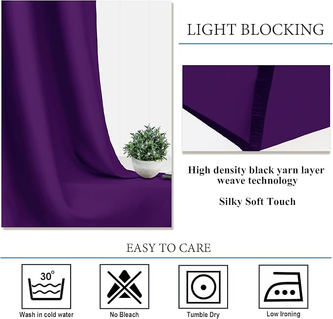Diraysid Purple Grommet Blackout Curtains - Image 6