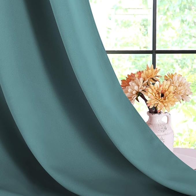 NICETOWN Blackout Window Curtains 70" L, 2 Panels, 34 inch, Sea Teal, Grommet - Image 4