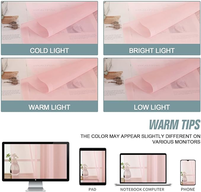 Blush Pink Window Sheer Curtains 54 inch Length, Soft Airy Light Filtering - Image 6