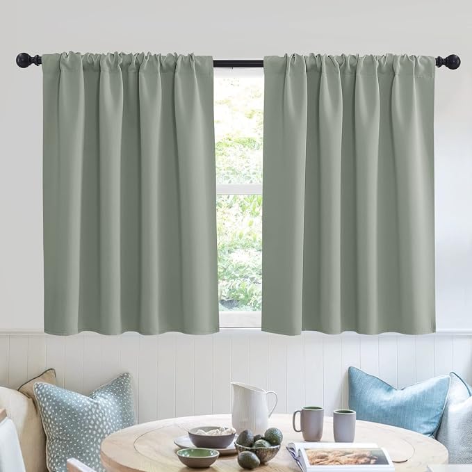 RYB HOME Short Grayish Green Blackout Curtains by RYBHOME