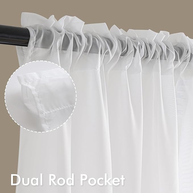 MIULEE White Sheer Curtains 98 Inches Long, 4 Panels Set, Light Filtering Voile - Image 3