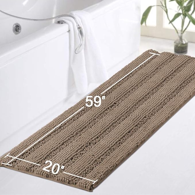 Turquoize Luxurious Shaggy Chenille Kitchen/Bath Mat Non-Slip Mat Taupe Brown - Image 2
