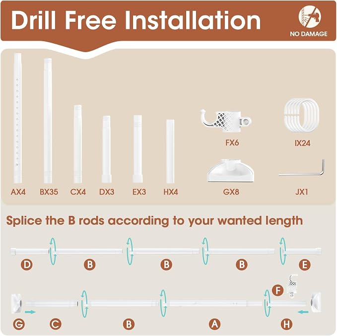 SUNALLY Room Divider Curtain Rod, No Drilling Wall Divider - Image 6