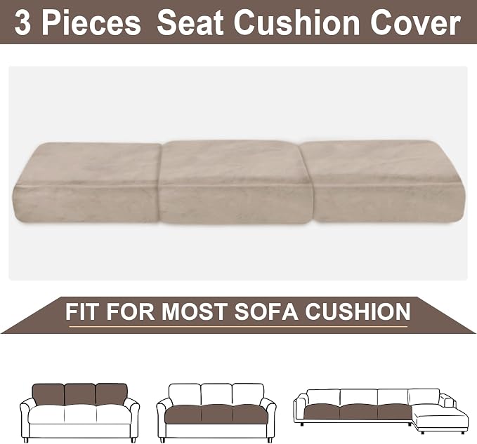 NAISI Couch Cushion Covers 3 Pieces Velvet Stretch Sofa Seat Covers or Backrest - Image 3