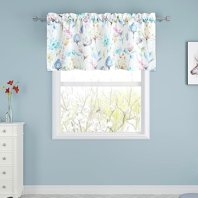 Leeva Farmhouse Style Valances for Windows, Watercolor Flower Print Valance - Image 3