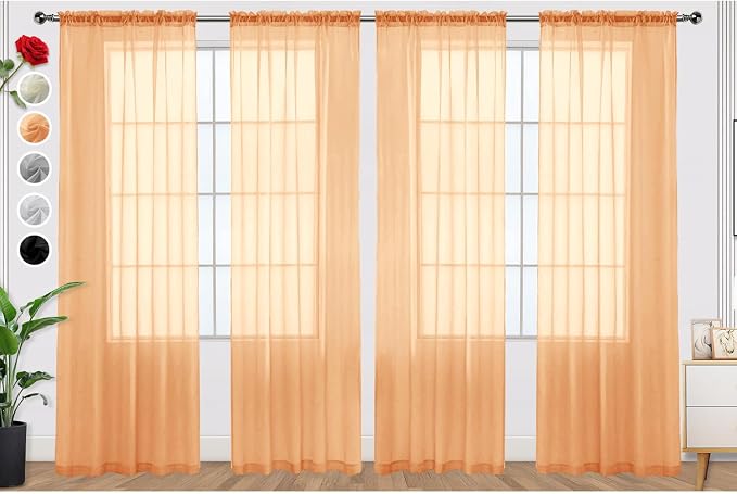 SpaceDresser Beige Sheer Curtains 4 Panels Rod Pocket Semi-Sheer Curtain 108 by SpaceDresser
