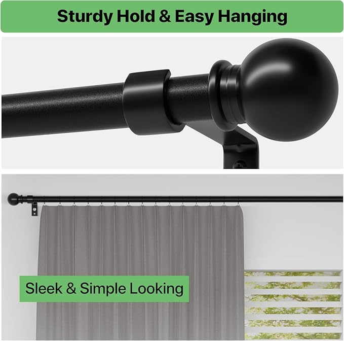 2 Pack Black Metal Curtain Rods, 28-60 inch, Heavy Duty, Adjustable, Wall - Image 6