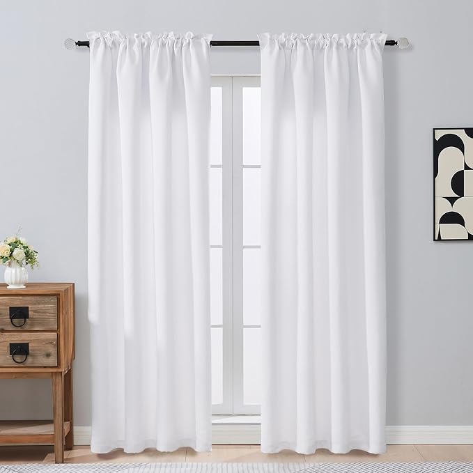 OVZME Pure White Curtains for Bedroom 84 Inches Long 2 Pieces, Solid Thermal by OVZME