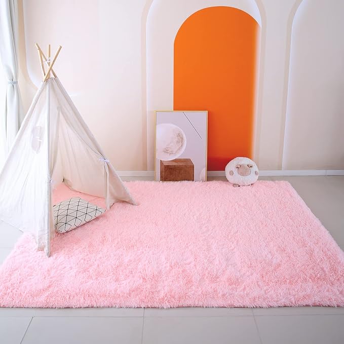 CAIYUECS Pink Area Rug for Girls Bedroom: Shag Rugs for Living Room - Image 5