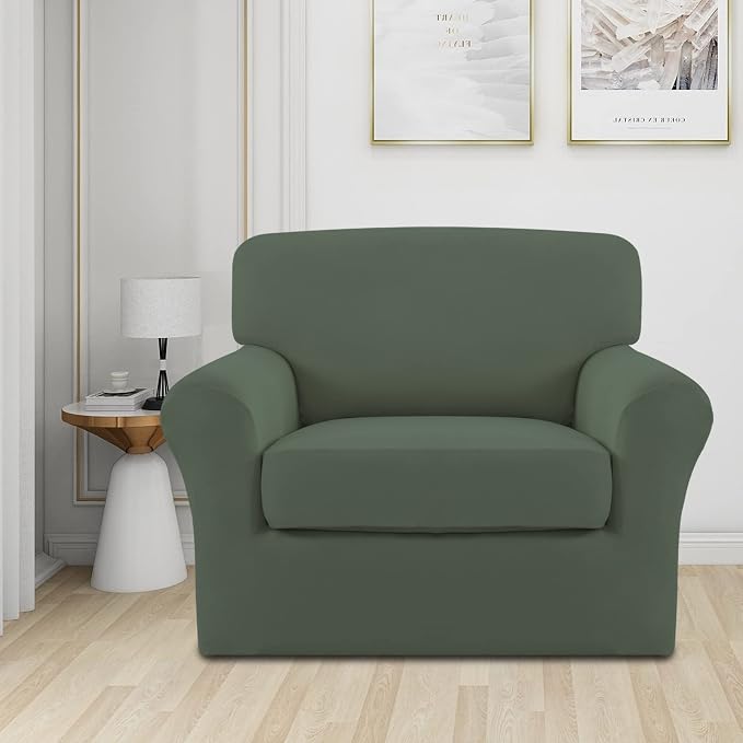 Easy-Going 2 Pieces Microfiber Stretch Chair Slipcover – Spandex Soft Fitted - Image 2