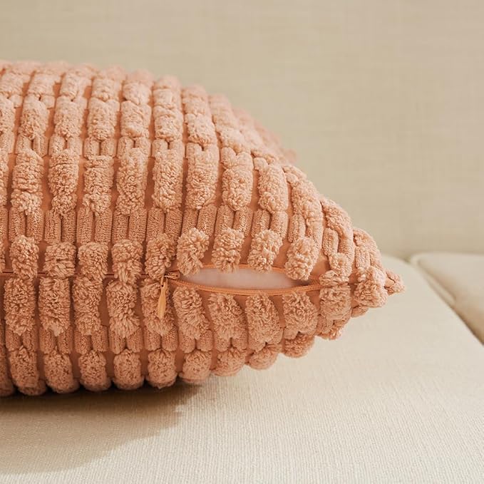 Fancy Homi 4 Packs Peach Decorative Throw Pillow Covers 24x24 Inch - Image 3