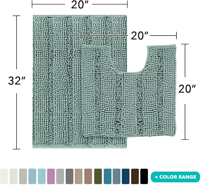 Turquoize Chenille Bathroom Rugs Set Non-Slip Bath Mats - Image 2