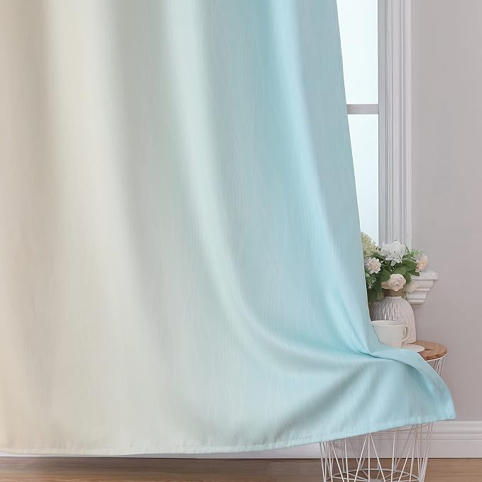 Estelar Textiler Ombre Aqua and Beige Blackout Curtains 96 Inches Long - Image 6