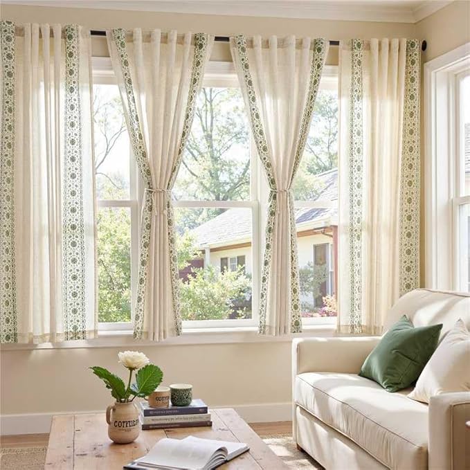 jinchan Weslie Boho Curtains for Bedroom Sage Green Vintage Floral Farmhouse - Image 2