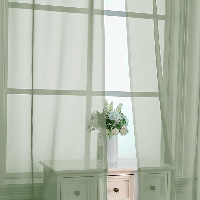 Aiyufeng Sage Green Sheer Curtains 90 Inch Length 2 PCS, Rod Pocket Voile Drapes - Image 7