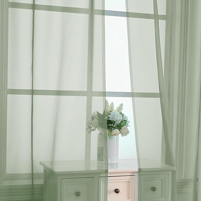 Aiyufeng Sage Green Sheer Voile Window Treatment Rod Pocket Curtain Panels - Image 2