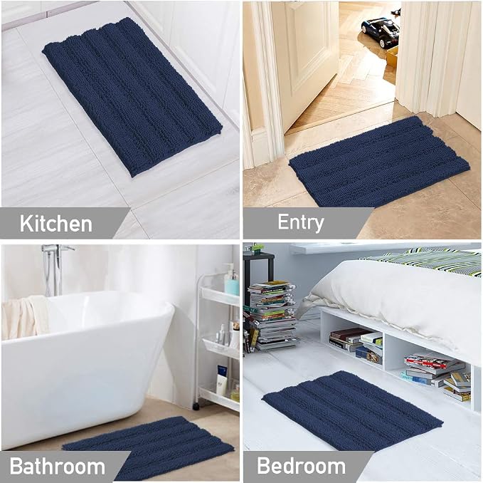 Turquoize Chenille Bathroom Rugs Set Non-Slip Bath Mats - Image 6