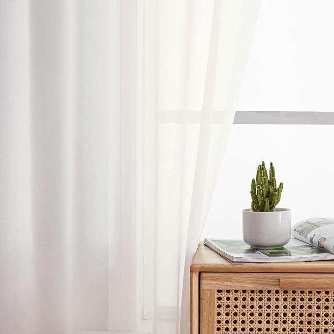 Ivory Kitchen Curtains 30 Inch Length Tier 2 PCS, Solid Soft Airy Half Curtains - Image 7