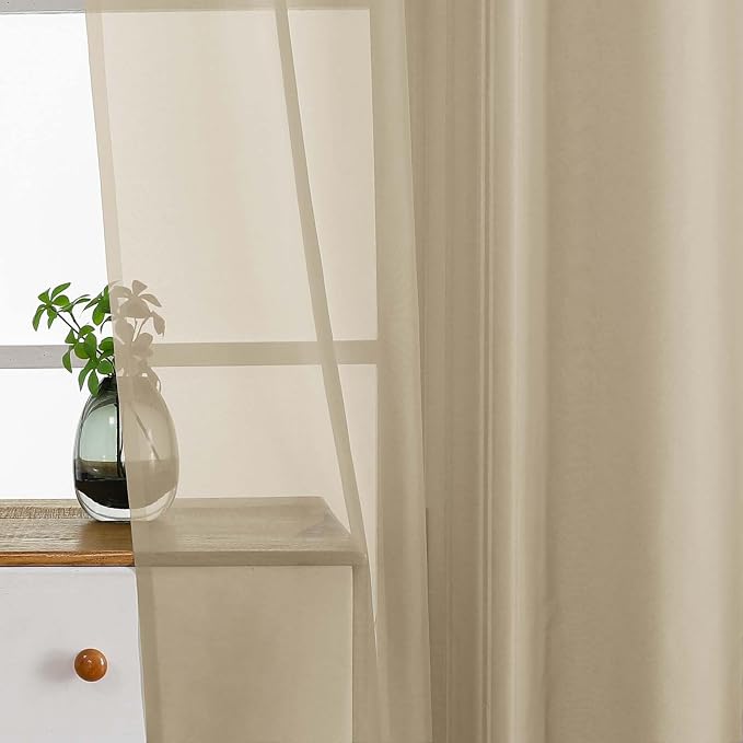 Taupe Sheer Curtains Tier 30 Inches Length 2 Panels Set, Light Filtering - Image 4