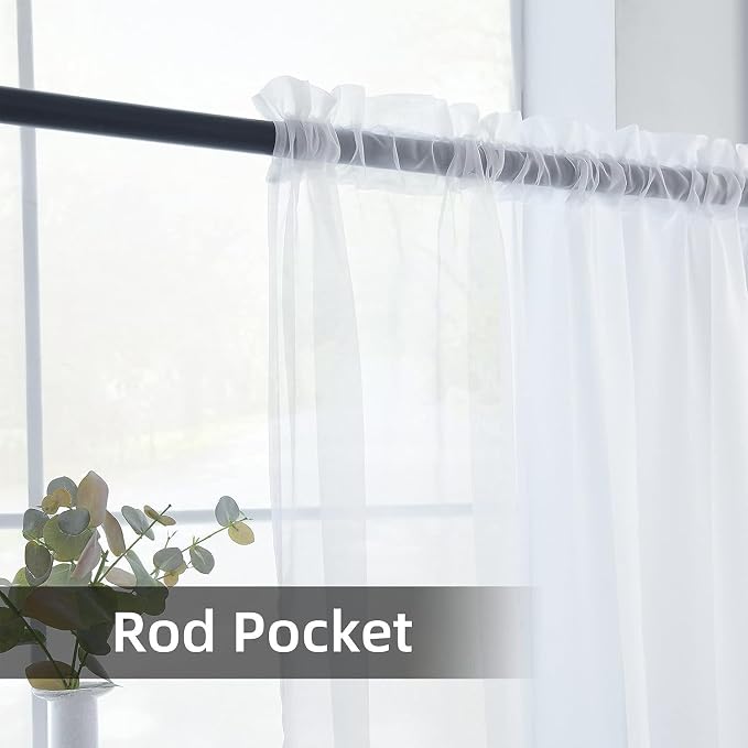 youleyar Solid Sheer Rod Pocket Curtain Voile Draperies 2 Panels White Beige - Image 4