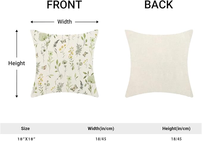 AEIOAE Spring Pillow Covers 18x18 Inch Set of 2, Sage Green Yellow Wild Flower - Image 5