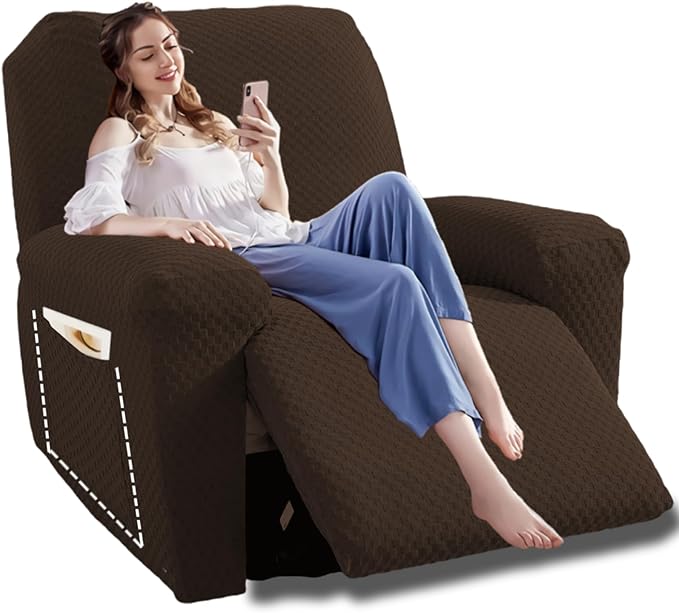 YEMYHOM 4 Pieces Oversized Stretch Recliner Slipcover Jacquard Large Recliner by YEMYHOM