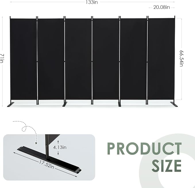 RANTILA 6 Panel Room Divider, 6 FT Folding Privacy Screen - Image 2