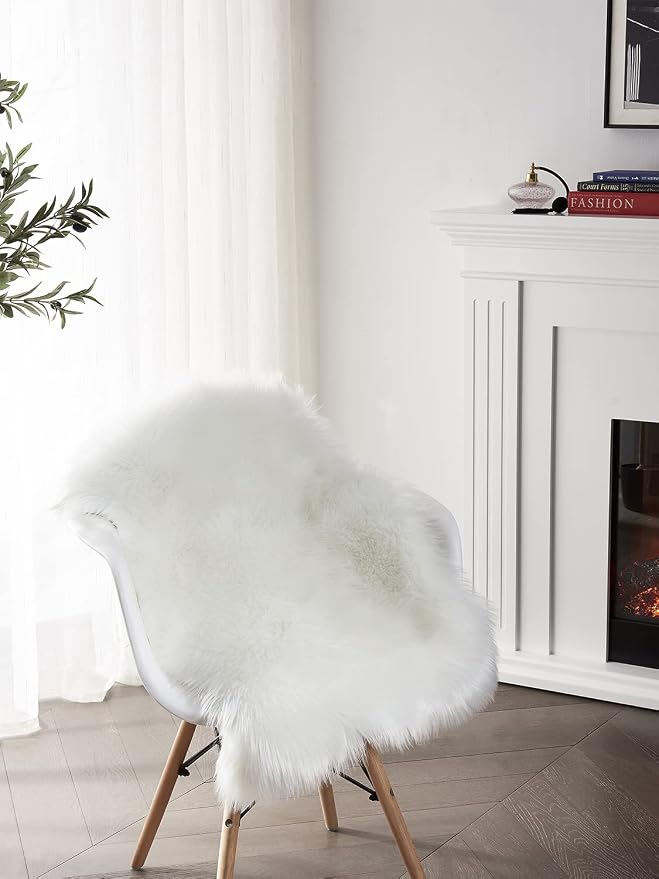 SERISSA Faux Sheepskin Fur Area Rug White Fur Chair Cover Seat Pad Small Fuzzy - Image 7