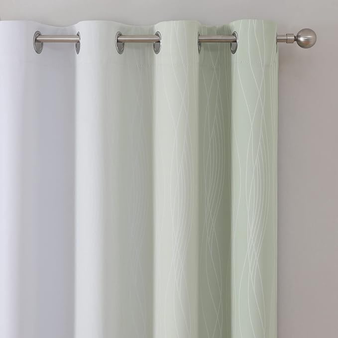 Estelar Textiler Sage and Grayish White Blackout Curtains 108 Inches Long - Image 4