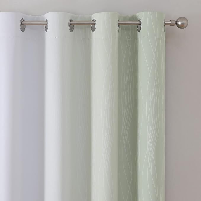 Estelar Textiler Sage Green and Greyish White Blackout Curtains 72 Inch Length - Image 4