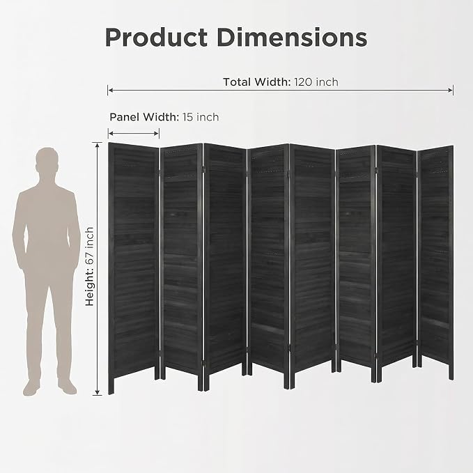 Bluecat 8 Panel Room Divider, Freestanding Solid Wood Partition Wall - Image 2