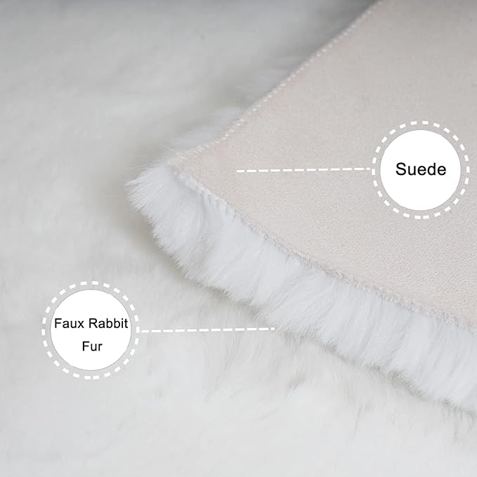 Ghouse White Faux Rabbit Fur Rug 6x9 Machine Washable Area Rugs - Image 3