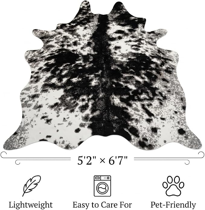 MustMat Faux Cowhide Rug Black and White Cow Print Area Rug Large Animal Hide - Image 3
