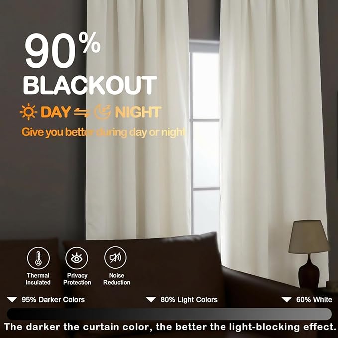 OVZME Ivory Curtains for Bedroom 63 Inch Length 2 Panels, Protect Privacy - Image 5