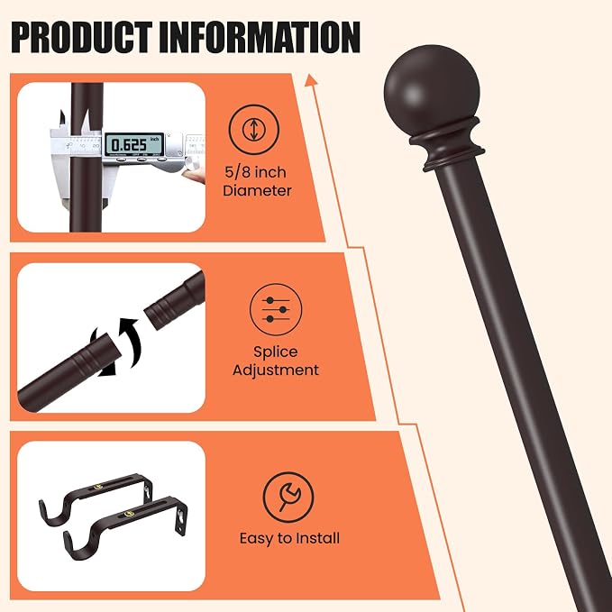 Curtain Rods for Windows 48 to 84 Inch, Max 90 Inch, 5/8 Inch Heavy Duty - Image 4