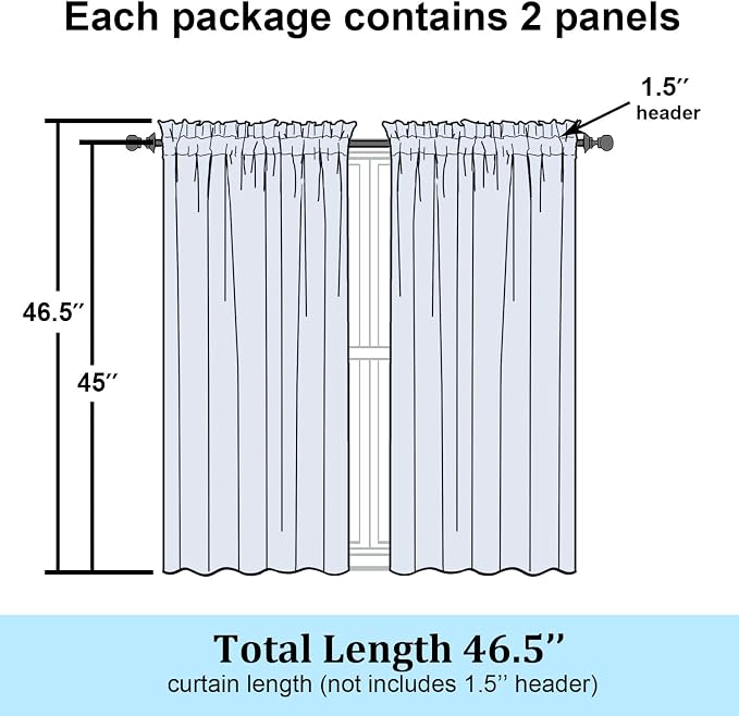 Simplebrand Semi Sheer White Curtains 45 Inch Length 2 Panels, Geometric - Image 7