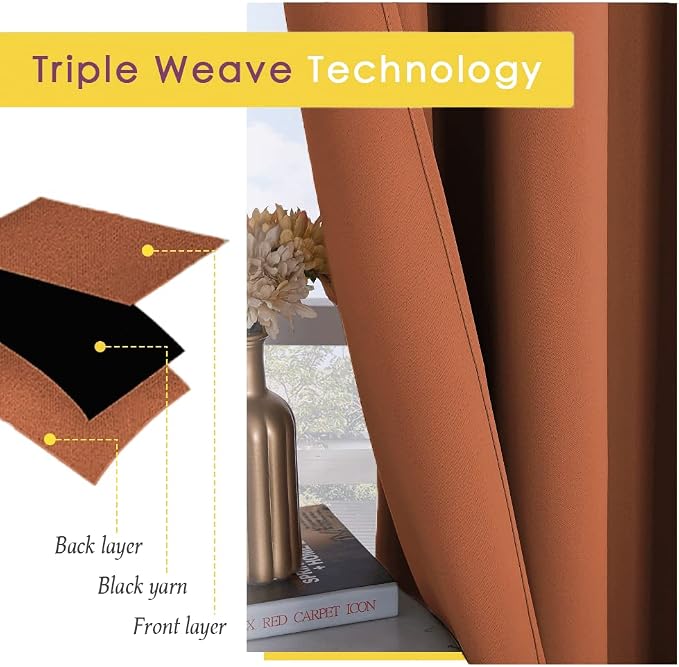 NICETOWN Burnt Orange Modern Blackout Curtains - Image 4