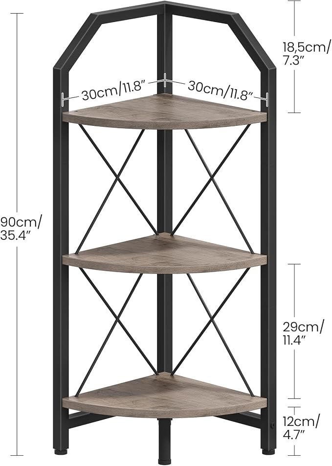 CHOEZON 3-Tier Corner Shelf, Industrial Corner Bookshelf, 35.4" Storage Stand - Image 2