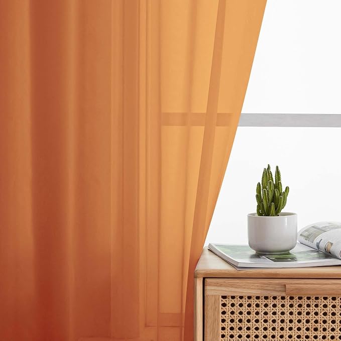Orange Sheer Curtain for Bedroom Living Room 78 Inches Long 2 Panels Set - Image 6
