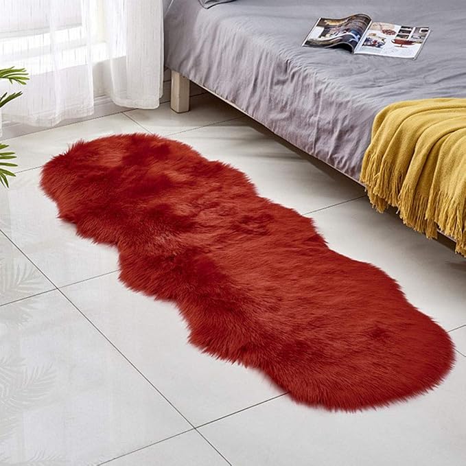 Red Faux Fur Area Rug -Shaggy Sheepskin Fluffy Carpet 24"x71" Art Rugs Chic by Unknown