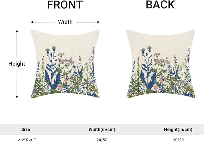 AEIOAE Navy Blue Teal Pillow Covers 20x20 Inch Set of 2, Spring Wildflower - Image 5