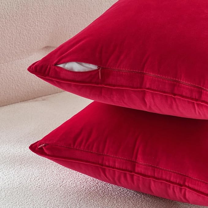 MIULEE Red Velvet Throw Pillow Covers 18x18 Soft Decorative Solid Square - Image 3